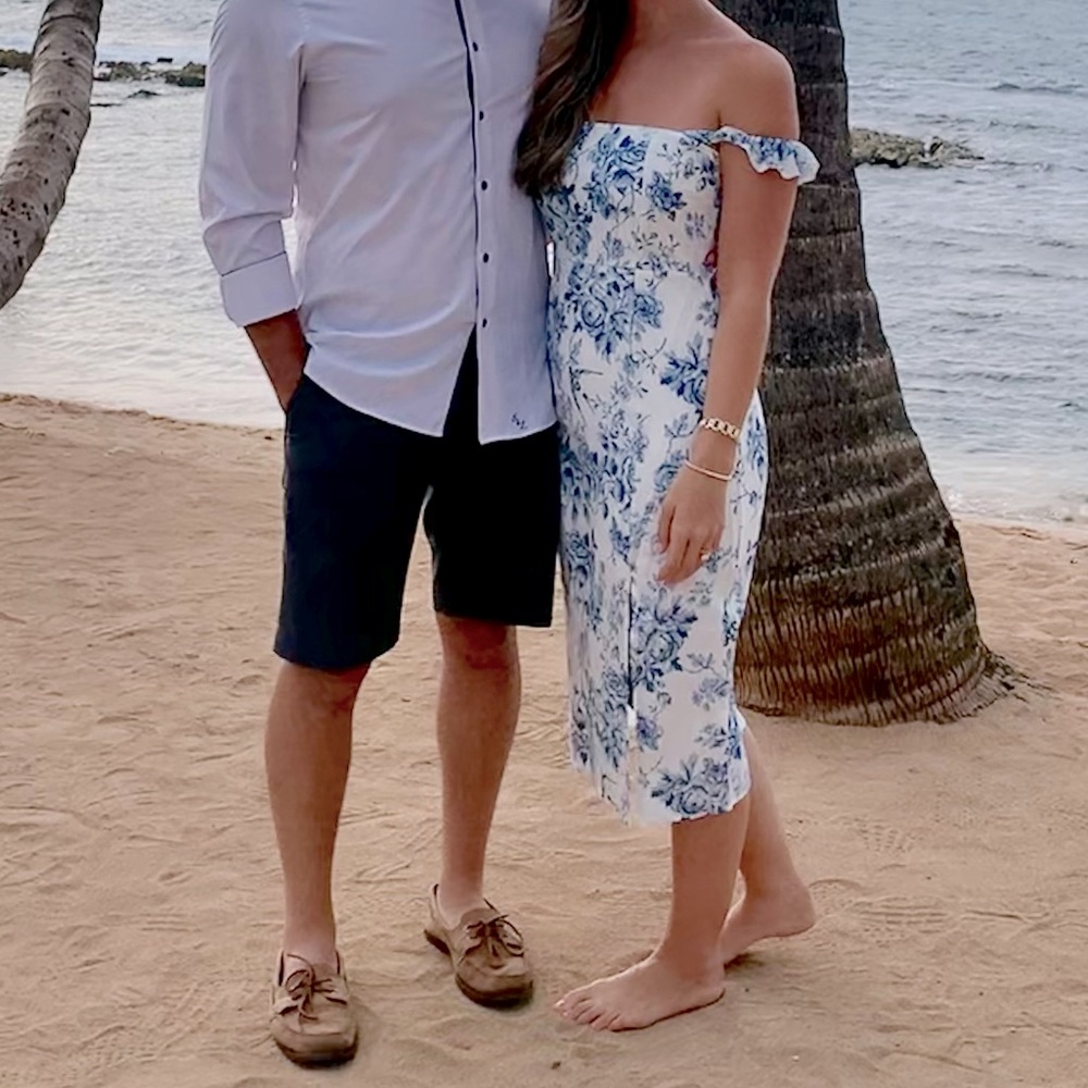 White and blue floral dress